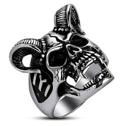 Herren Horn Ziege Schädel Ring Silber Edelstahl Statement Ring Punk Biker Gothic Schmuck Größe 57 von Joliernelle