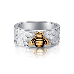 Joliernelle Bienenring Gold Edelstahl Gehämmert Band Ring Biene Schmuck Geschenk Damen Größe 64 von Joliernelle