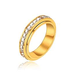 Joliernelle Fidget Ring Anti Anxiety mit Zirkonia Edelstahl Spinning Ring Gold für Damen Größe 57 von Joliernelle