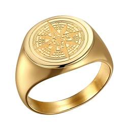 Joliernelle Herren Kompass Ring Gold Siegelring Edelstahl Reisegeschenk Größe 64 von Joliernelle