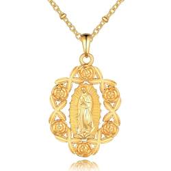 Joliernelle Jungfrau Maria Anhänger für Damen Gold Unsere Liebe Frau von Guadalupe Gold Halskette von Joliernelle