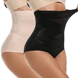 Joligiao Bauchweg Unterhose Damen Shapewear Nahtlose Miederhose Hohe Taille Miederslip Figurformende Unterwäsche Miederpants Bauchkontrolle Unterhose,M,Schwarz+Beige von Joligiao