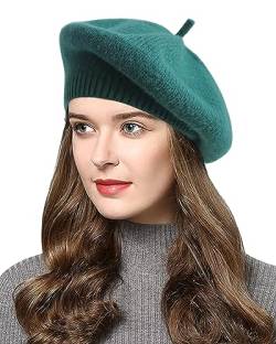 Joligiao Damen BaskenmüTze Klassische Barett Einfarbig Warm Beret Damen Kabel Stricken HäKelmüTze Retro Handgemacht Elegant Fleece GefüTtert,Grün von Joligiao