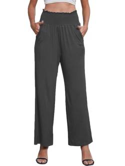 Joligiao Damen Hose Mit Weitem Bein Stretchige Lounge-Hose mit Hohe Taille und Taschen Cargohosen mit geradem Bein Freizeithosen Yogahosen Lange Freizeithosen Tiefes Grau M von Joligiao