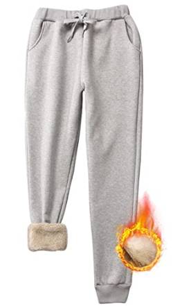 Joligiao Damen Jogginghose Baumwolle Sporthose Thermo Lang Sweatpants Lässige Lose Freizeithose mit Taschen Trainingshose Freizeithose Jogger Laufhosen Basics Sweathose Trackpants(hell-Grau,M) von Joligiao