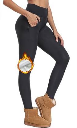 Joligiao Damen Leggings Thermo Strumpfhosen Sportleggins Gefütterte Hose mit Fleece Winter High Waist Plus Dicker Samt Baumwolle Angenehm Elastische für Sport Gym Training Outdoor，Grau，M von Joligiao