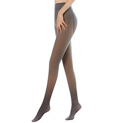 Joligiao Damen Legs Fake Translucent Warm Fleece, Dicke Kompressions Damen Thermo Leggings mit Samt Super Elastizität Pantyhose Strumpfhosen Unterwäsche (Kaffee,320g) von Joligiao