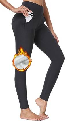 Joligiao Damen Thermo Leggings Gefütterte High Waist Thermoleggins Mit Teddy-Innenfleece Warm Winter Sportleggins Lang Strumpfhosen Yogahose Laufhose Thermohose mit Taschen(Grau,XL) von Joligiao