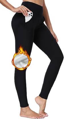 Joligiao Damen Thermo Leggings Gefütterte High Waist Thermoleggins Mit Teddy-Innenfleece Warm Winter Sportleggins Lang Strumpfhosen Yogahose Laufhose Thermohose mit Taschen(Schwarz,XXL) von Joligiao