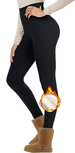 Joligiao Damen Thermo Leggings mit Fleece High Waist Sporthose Winter Warme Gefütterte Sportleggins Jogginghose Damen Laufhose Blickdicht Fitnesshose Yogahose für Fitness Laufen Wandern (Schwarz,L) von Joligiao