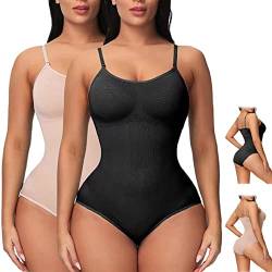 Joligiao Figurenformend Damen Formende Bodys Damen Body Shaper Bauchweg Sculpting Shapewear Tanga Verstellbarer Schultergurt,Schwarz+Beige,M von Joligiao