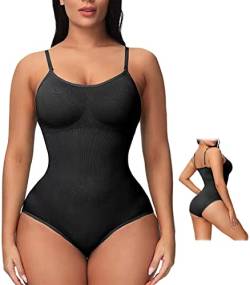 Joligiao Figurenformend Damen Formende Bodys Damen Body Shaper Bauchweg Sculpting Shapewear Tanga Verstellbarer Schultergurt,Schwarz,S von Joligiao