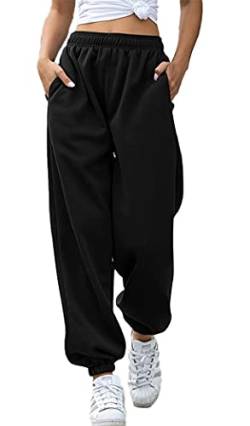 Joligiao Jogginghose Damen,Baumwolle Sporthose Lang Trainingshose Freizeithose mit Taschen Laufhosen Sweathose Casual Basics Sweatpants Trackpants(Schwarz,M) von Joligiao