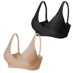 Joligiao Push Up Dessous für Frauen Täglich BH Einfarbiger Classics BHS Soft Bralette Nahtloser Schlaf-BH Mit Abnehmbaren Polstern,#1Schwarz&Hellbraun,L von Joligiao