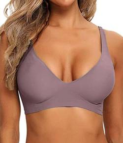 Joligiao Push Up Dessous für Frauen Täglich BH Einfarbiger Classics BHS Soft Bralette Nahtloser Schlaf-BH Mit Abnehmbaren Polstern,Kaffee,L von Joligiao