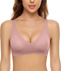 Joligiao Push Up Dessous für Frauen Täglich BH Einfarbiger Classics BHS Soft Bralette Nahtloser Schlaf-BH Mit Abnehmbaren Polstern,Rosa,L von Joligiao