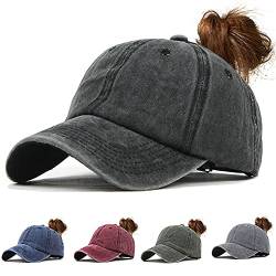 Joligiao Vintage Damen Baseball Kappe Pferdeschwanz Cap Washed Retro Ponytail Baseballmütze Mit Zöpfen Einstellbare Loch Loop Outdoor Sports Unisex 1/2 Stück (Schwarz,One Size) von Joligiao