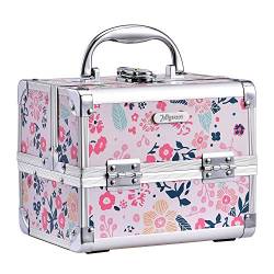 Kosmetikkoffer Schminkkoffer Schmuckkoffer Kosmetik-Makeup-Koffer mit Spiegel Pink, Blumen von Joligrace