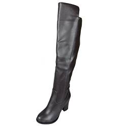 Joliss Damen Blockabsatz Mode Overknees Boots Damen Reißverschluss Runde Zehen Kniestiefel Mitte Absatz Overknees Stiefel Braun Gr 41 EU/43Cn von Joliss