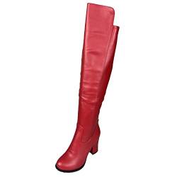 Joliss Damen Blockabsatz Mode Overknees Boots Damen Reißverschluss Runde Zehen Kniestiefel Mitte Absatz Overknees Stiefel Rot Gr 42 EU/44Cn von Joliss