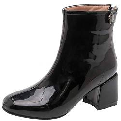 Joliss Damen Elegant Abend Kleid Stiefeletten Damen Runde Zehen Stiefeletten Damen Blockabsatz Stiefeletten Damen Klassischer Back Reißverschluss Stiefeletten Wiith Schnalle Schwarz Gr 50 EU/52Cn von Joliss