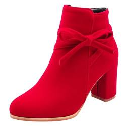 Joliss Damen Elegant Winterschuhe Blockabsatz Zip Stiefeletten Höhe Ferse Kleid Stiefeletten Bogen Party Schuhe Rot Gr 39 EU/40Cn von Joliss