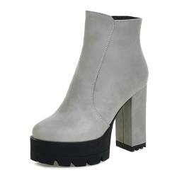 Joliss Damen Kleid Stiefeletten Plateau Höhe Ferse Stiefeletten Zip Blockabsatz Kurzschaft Stiefel Winter Grau Gr 38 EU/39Cn von Joliss