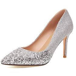 Joliss Damen Pointed Toe Party Pumps Damen Glitzer Hochzeit Damen Elegant Evenig Kleid Schuhe Silber Gr 36.5 EU/37Cn von Joliss