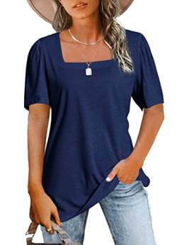 Damen-Top, lässig, kurzärmelig, quadratischer Ausschnitt, Puffärmel, T-Shirts, lockere Bluse, Sommer-T-Shirt, Marineblau, XX-Large von JomeDesign