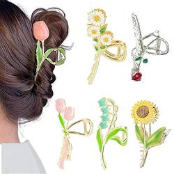 Blumen Haarklammern, 6 Stück Florale Krallen Haarklammer, Modischer Haarschmuck, Rutschfest Für Langes, Lockiges oder Glattes Haar, zum Gesichtswaschen, Sport, Kochen oder Duschen von Jomewory