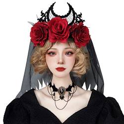 Jomewory 5 Stück schwarze Krone für Damen | Girlande aus Schleier, elastisches Haarband mit Rosenkranz | dekorative Kopfbedeckung für Mädchen von Jomewory