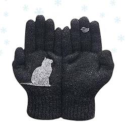 Jomewory Cat Fan Cotton Gloves Cats Seeing Birds Gloves Cat Bird Print Gloves Damen Warme Strickhandschuhe Stitching Print Full Fingers Winter Outdoor Thermal Fäustlinge von Jomewory