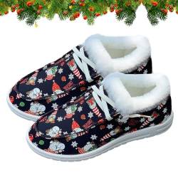 Jomewory Weihnachtsschuhe mit Schnürung | Sneaker aus Segeltuch mit Schnürsenkeln flach zum Anziehen Weihnachten – rutschfeste Weihnachts-Slip-Ons für Zuhause, Arbeit, Wandern, Reiten,, Schwarz , 39 von Jomewory