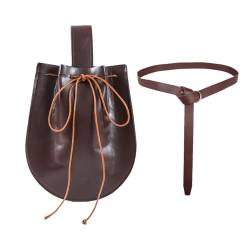 Mittelalterliche Tasche, Vintage, tragbare Leder-Gürteltasche mit Kordelzug, Gürteltasche für Freizeit, Wandern, Cosplay, Damen, Herren, Ledergürteltasche Jomewory, Braunes Bauchtaschen-Set, 1 von Jomewory