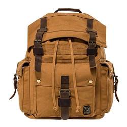 Jonon Vintage Canvas Rucksack für Männer Leder Rucksack Rucksack 17 Zoll Laptop Tote Schulranzen Schule Militär Armee Schulter Rucksack Wandern Bag (Braun) von Jonon