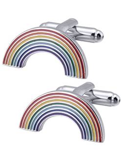 Jonwo Kurve Regenbogen Manschettenknöpfe für Herren Damen In Geschenkbox Männer Cufflinks Manschettenknöpfe Hochzeit Hemd Party Geburtstag Jubiläum Kleid von Jonwo