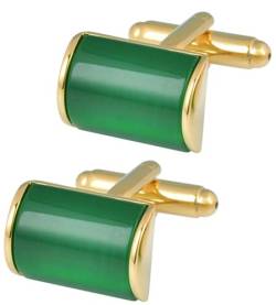 Jonwo Rechteck Grün Katzenauge Stein Manschettenknöpfe für Herren In Geschenkbox Herren Cufflinks Hochzeit Hemd Französischen Tanzparty Ferien Jubiläum Kleid (Golden Katzenauge) von Jonwo