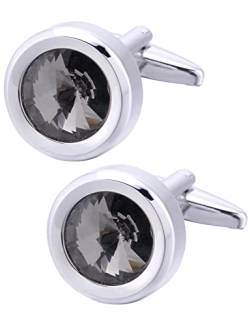 Jonwo Rund Kristall Manschettenknöpfe für Herren In Geschenkbox Silber und Gold Manschettenknöpfe Men Cufflinks Hochzeit Hemd Manschetten Tanzparty Ferien Jubiläum Kleid (Grau) von Jonwo