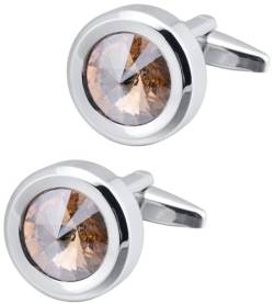 Jonwo Rund Kristall Manschettenknöpfe für Herren In Geschenkbox Silber und Gold Manschettenknöpfe Men Cufflinks Hochzeit Hemd Manschetten Tanzparty Ferien Jubiläum Kleid (Sekt) von Jonwo