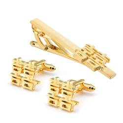 Jonwo Shuangxi Chinesische Hochzeit Krawattennadeln Manschettenknöpfe für Herren Silber Gold Cufflinks Tie Clip Hochzeit Hemd Party Geburtstag Jubiläum Kleid (Gold Manschettenknöpfe Krawattennadeln) von Jonwo