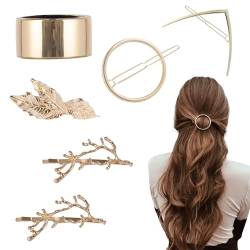 Goldene Haarspangen, geometrische V-Pin-Locken Klammern, Blatt-kleine Haarspangen, Mädchen-Haar-Accessoires, Metall-Haarmanschetten, Haar-Zopf-Ringe, blondes Styling für Frauen von Joo&Rind