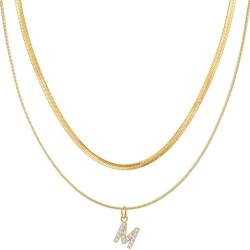 Joo&Rind Initialen-Halsketten für Damen goldene A-Z-Anhänger-Halsketten, doppelt stapelbare Buchstaben-Halskette, zierliche, mit 18 Karat vergoldete Initialen-Halskette von Joo&Rind