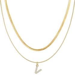 Joo&Rind Initialen-Halsketten für Damen goldene A-Z-Anhänger-Halsketten, doppelt stapelbare Buchstaben-Halskette, zierliche, mit 18 Karat vergoldete Initialen-Halskette von Joo&Rind