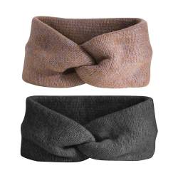 Stirnbänder für Damen, gestrickt, Knoten-Haarbänder, breite elastische Haar-Accessoires, Yoga-Sport-Haarband, gedrehtes Quadrat, Make-up-Hautpflege-Stirnband, Winter-Ohrwärmer (2Pcs-Black Coffee) von Joo&Rind