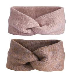 Stirnbänder für Damen, gestrickt, Knoten-Haarbänder, breite elastische Haar-Accessoires, Yoga-Sport-Haarband, gedrehtes Quadrat, Make-up-Hautpflege-Stirnband, Winter-Ohrwärmer (2Pcs-Pink Coffee) von Joo&Rind