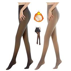 Jooffery Damen Plüschstrümpfe Perfekt Beine abnehmen Gefälschte durchscheinend Warm Pantyhose -wärmende Thermo für, verdickte Leggings, Winter, Einheitsgröße, Kaffee+schwarz-320g von Jooffery