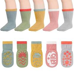 Joogee Baby-Socken mit rutschfestem Griff, 5 Paar, ultraweiche Baumwolle mit Griff, Kleinkind-Crew-Socken für 6–12 Monate/1–3 Jahre, Jungen, Mädchen, Kinder, Kleinkinder von Joogee