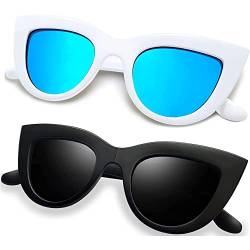 Joopin Cateye Sonnenbrille Damen und Sonnenbrille Damen Polarisiert UV400 90er Klassisch Vintage Retro Dreieck Katzenauge Brille Doppelpack (Schwarz und Blau) von Joopin