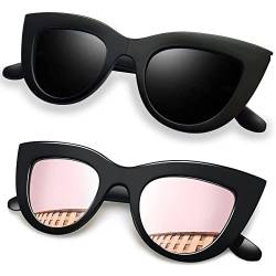 Joopin Cateye Sonnenbrille Damen und Sonnenbrille Damen Polarisiert UV400 90er Klassisch Vintage Retro Dreieck Katzenauge Brille Doppelpack (Schwarz und Schwarz Rosa) von Joopin