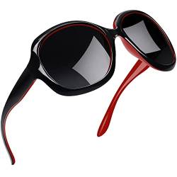 Joopin Damen Sonnenbrille Groß und Sonnenbrille Damen Polarisiert UV400 Übergroß Klassisch Vintage Sonnenbrille Damen Oversized Retro (Mode Schwarz Rot) von Joopin